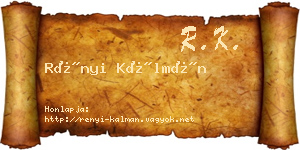 Rényi Kálmán névjegykártya